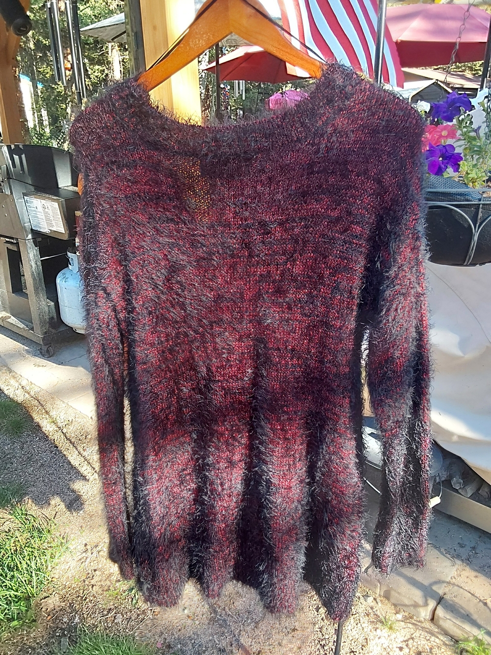 Rock & Republic Burgundy and Black Fuzzy V-Neck Pullover